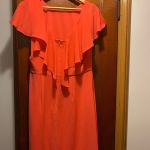 London Times dress - Salmon color with a stunning low ruffled back